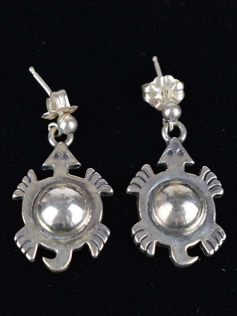 Vintage Navajo Signed Sterling Silver Turtle Dangle Earrings 5.9g Southwestern